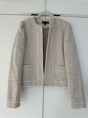 Ann Taylor Beige Textured Collarless Blazer
